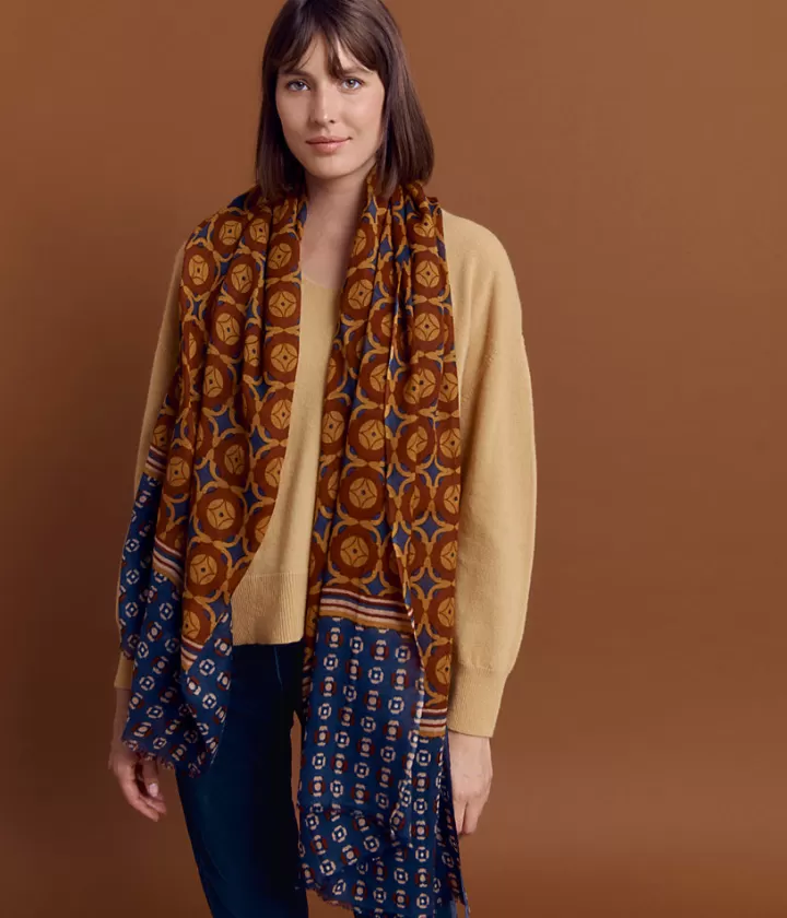 Accessoires>DEVERNOIS Écharpe imprimée en laine Jeu d'imprimés géométriques Jaune