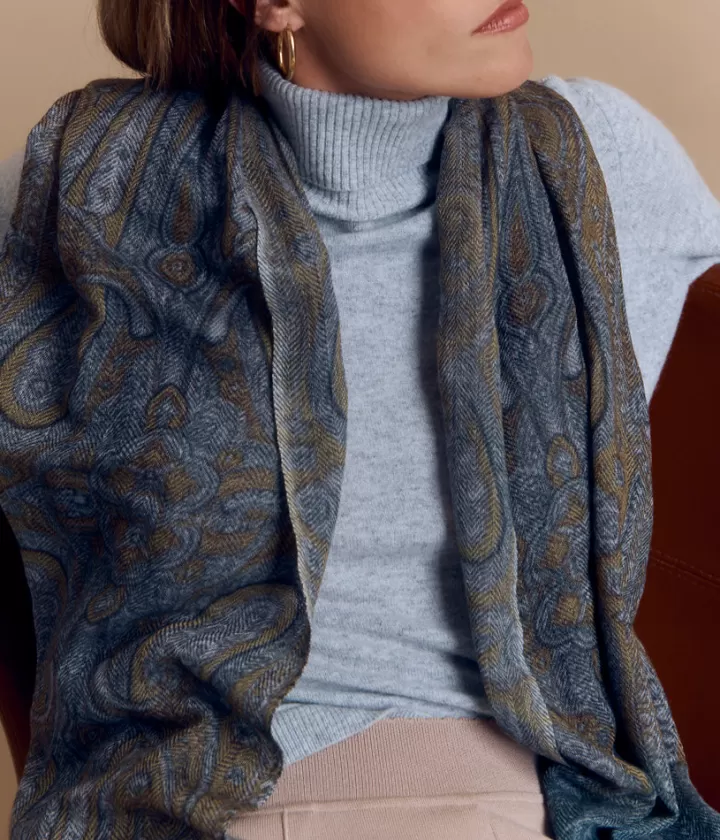 Accessoires>DEVERNOIS Écharpe imprimée en laine Motif cachemire Gris
