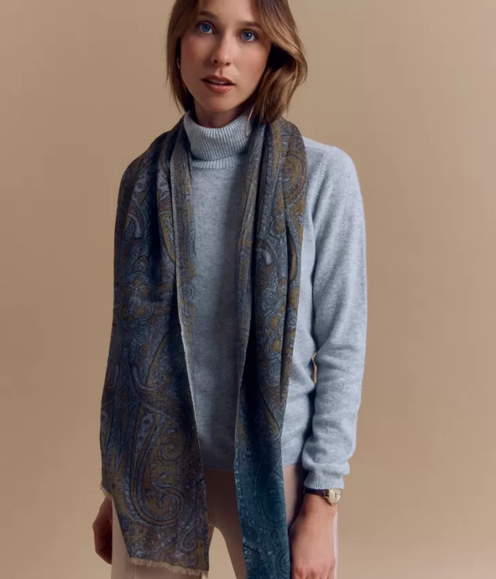 Accessoires>DEVERNOIS Écharpe imprimée en laine Motif cachemire Gris