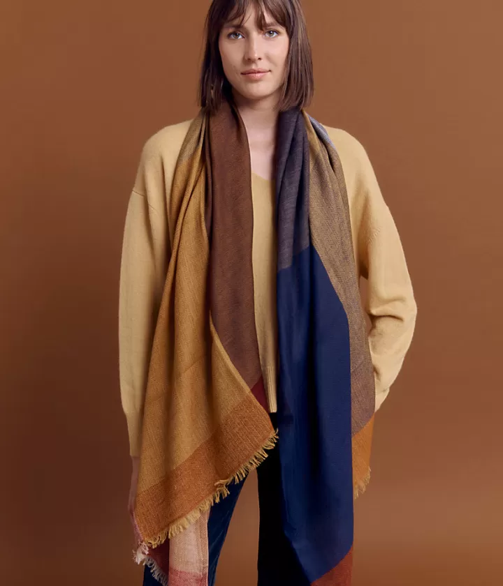 Accessoires>DEVERNOIS Écharpe Jacquard en laine et coton Motif chevrons Marronocre