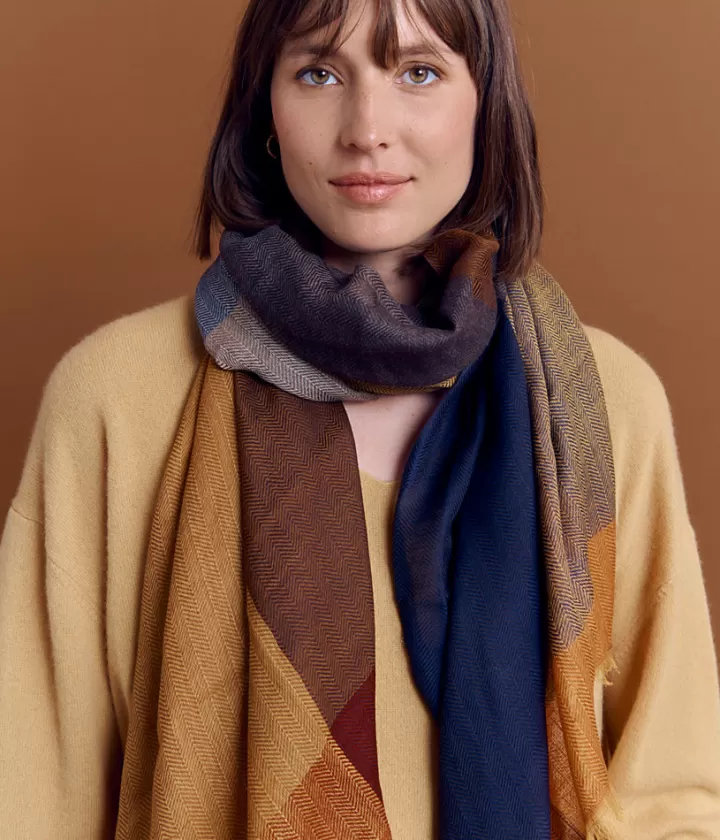 Accessoires>DEVERNOIS Écharpe Jacquard en laine et coton Motif chevrons Marronocre