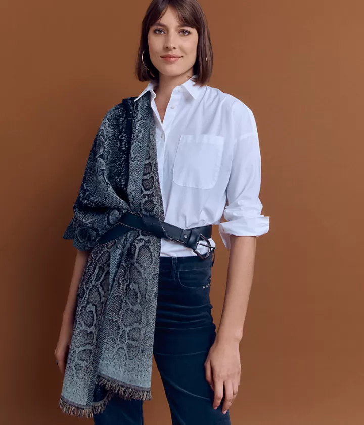 Accessoires>DEVERNOIS Écharpe Jacquard en laine Motif python Bleumarine