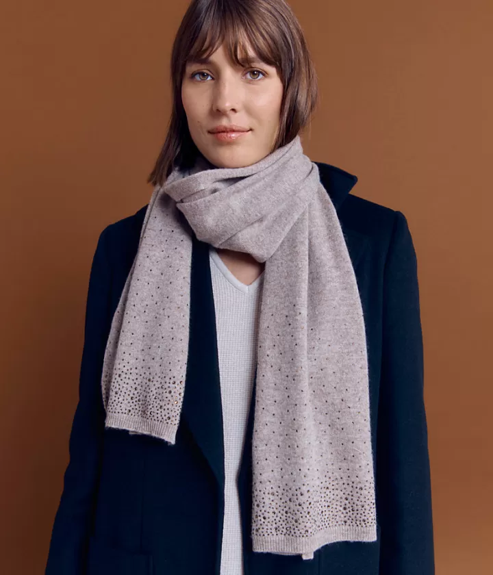Accessoires | Maille>DEVERNOIS Écharpe maille en laine et cachemire À strass Beigeantilope