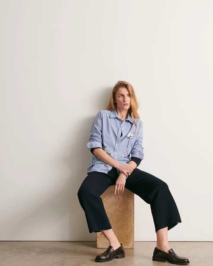 Tops & Chemises>DEVERNOIS Chemise à rayures Détail imprimé fleuri Bleumarine