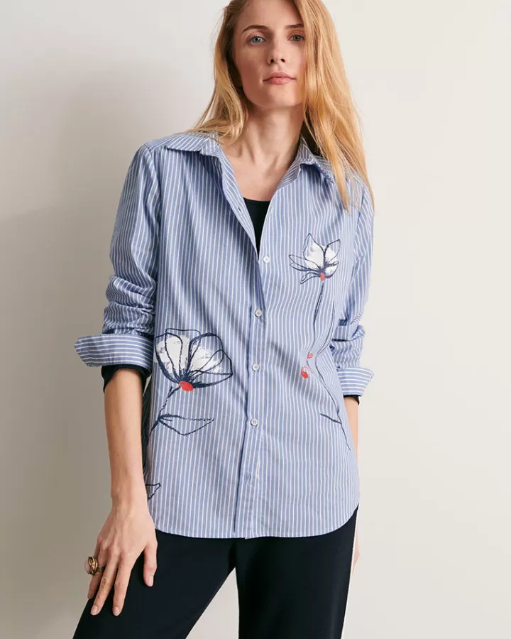 Tops & Chemises>DEVERNOIS Chemise à rayures Détail imprimé fleuri Bleumarine