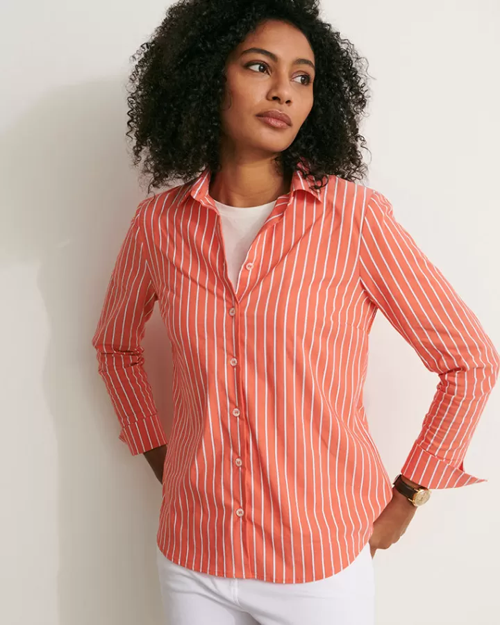 Tops & Chemises>DEVERNOIS Chemise à rayures En coton stretch Orange