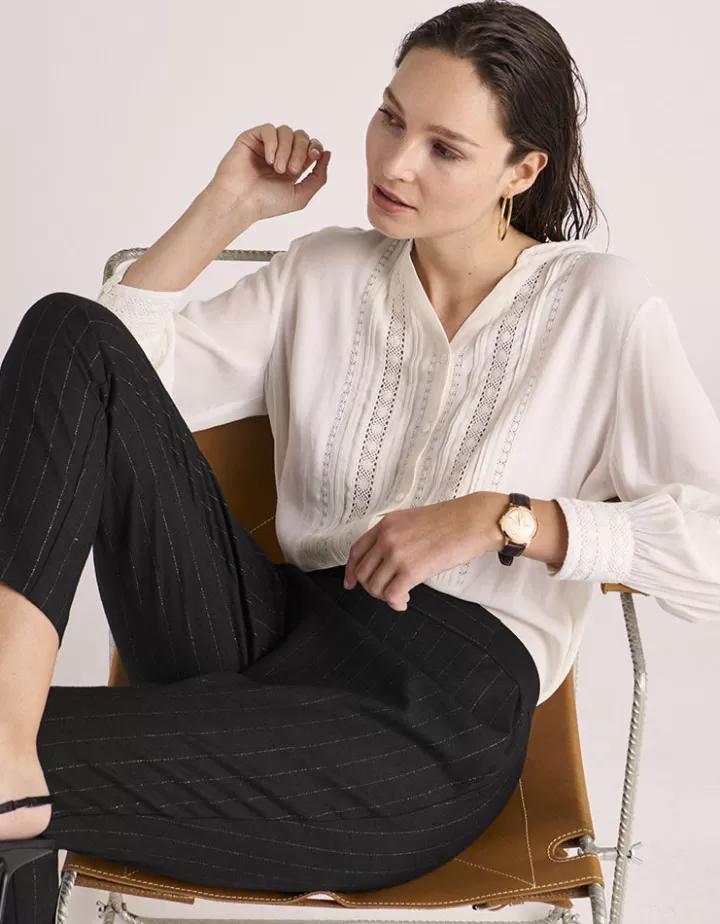 Tops & Chemises>DEVERNOIS Chemise brodée En crêpe de viscose fluide Blanccasse