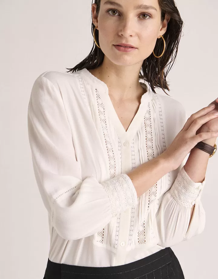 Tops & Chemises>DEVERNOIS Chemise brodée En crêpe de viscose fluide Blanccasse