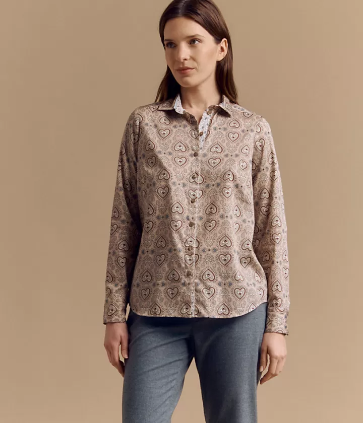 Tops & Chemises>DEVERNOIS Chemise imprimée en coton Imprimé coeurs Beige