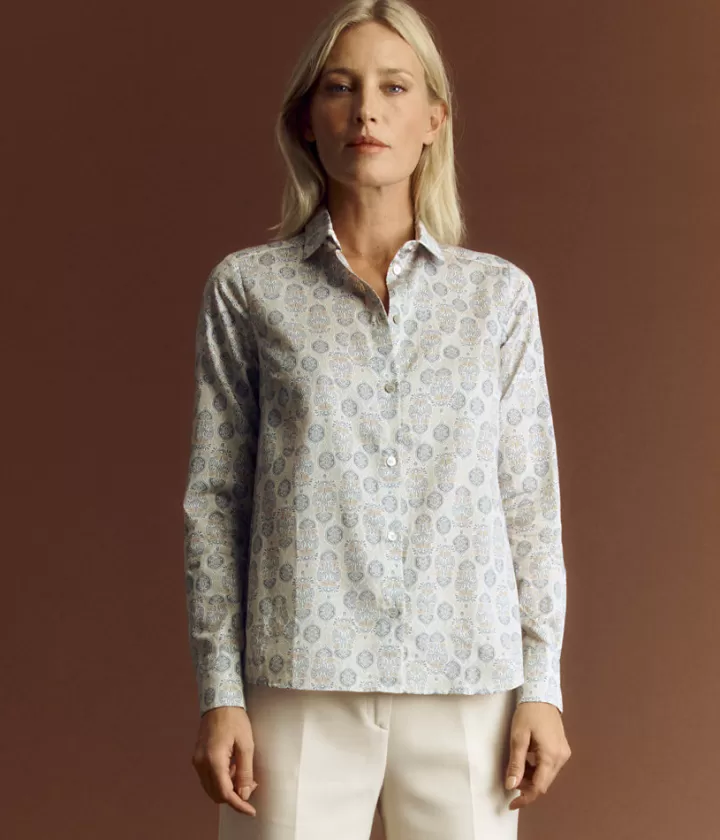 Tops & Chemises>DEVERNOIS Chemise imprimée en coton Tissu français Beige