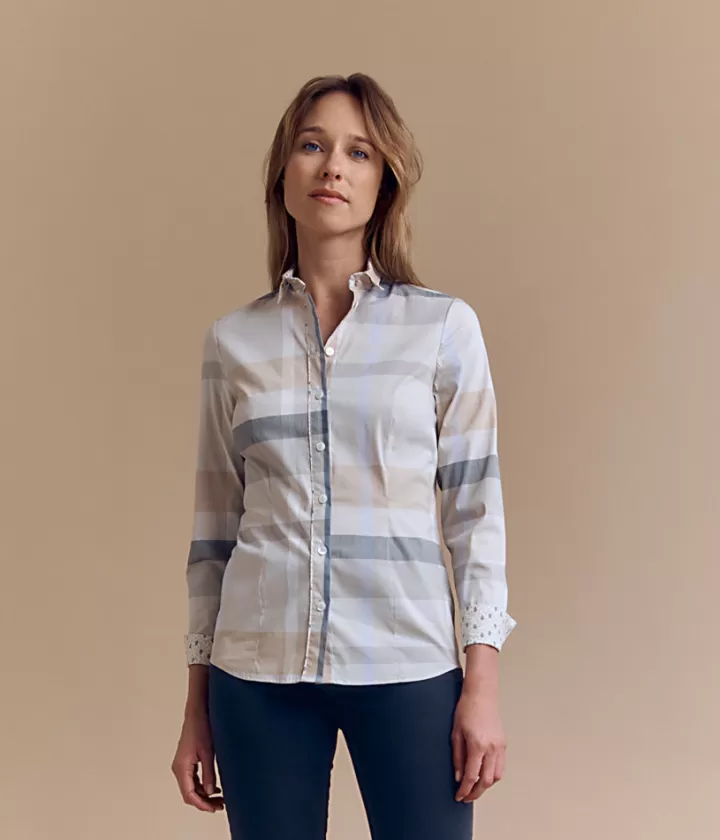 Tops & Chemises>DEVERNOIS Chemise imprimée en coton Tissu français Beige