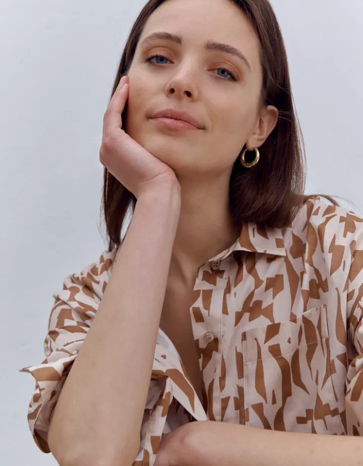 Tops & Chemises>DEVERNOIS Chemise imprimée En popeline de coton Ecru