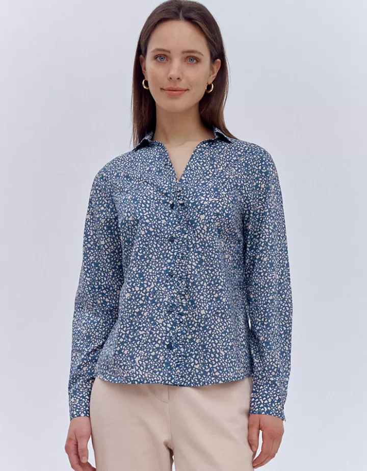 Tops & Chemises>DEVERNOIS Chemise imprimée En popeline de coton Bleu