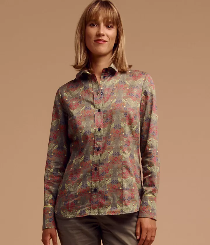 Tops & Chemises>DEVERNOIS Chemise imprimée en popeline de coton Tissu français Marronkaki