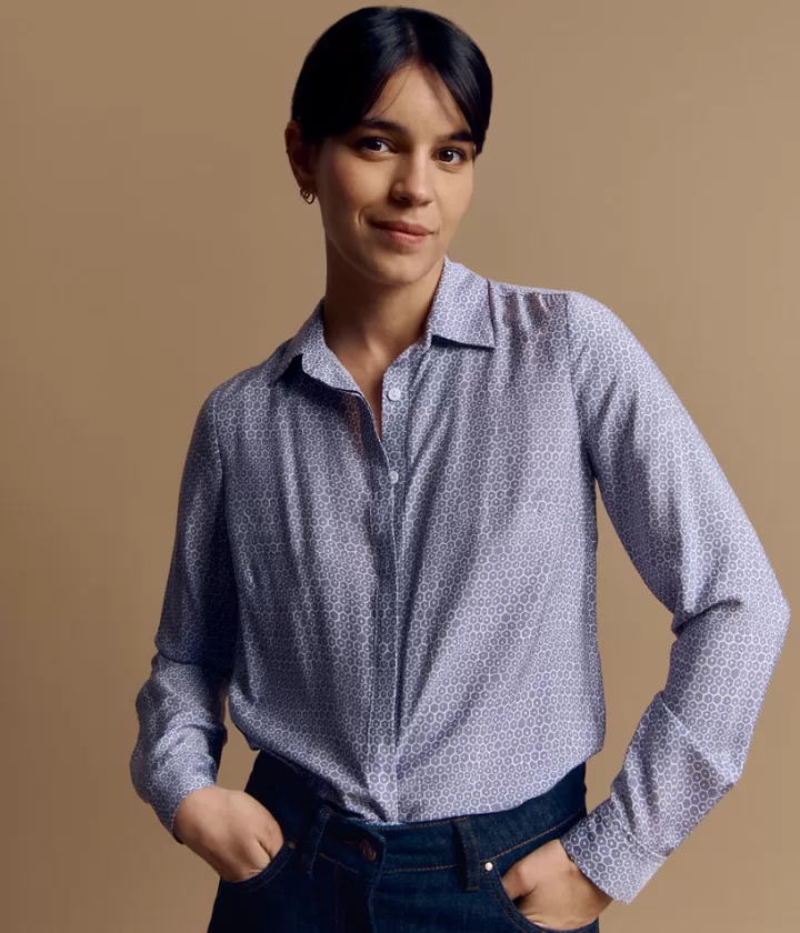 Tops & Chemises>DEVERNOIS Chemise imprimée en viscose et soie Boutonnage caché Violet