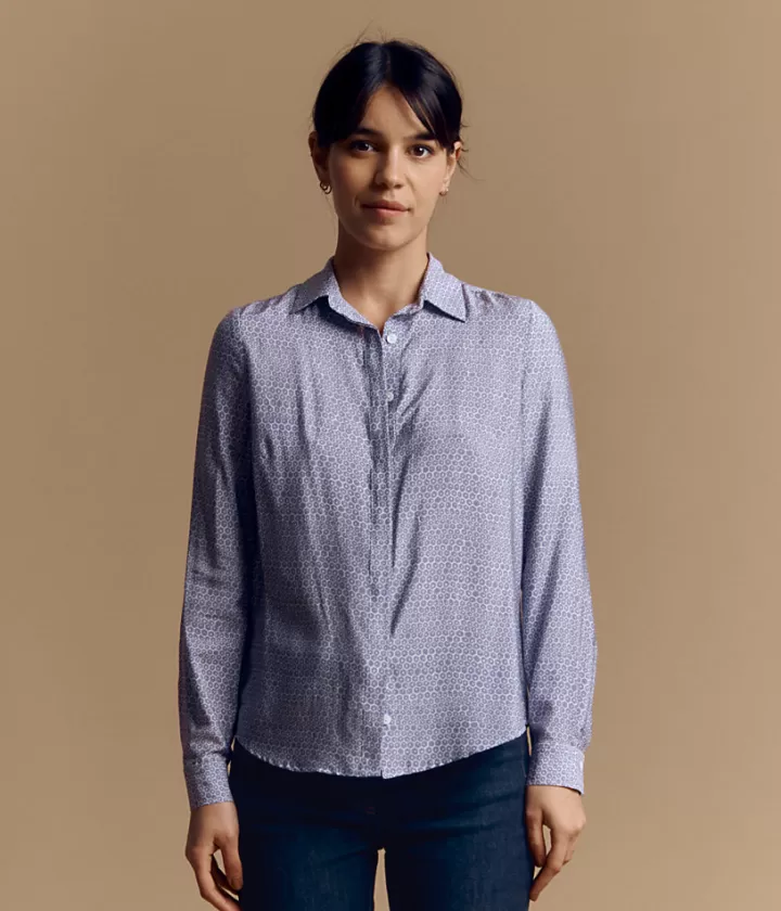 Tops & Chemises>DEVERNOIS Chemise imprimée en viscose et soie Boutonnage caché Violet