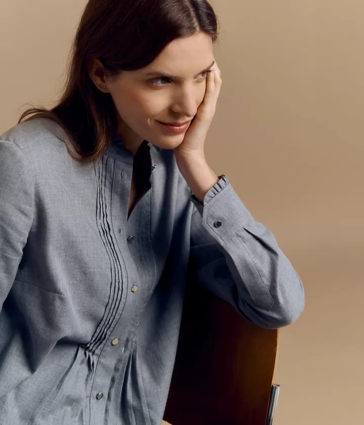 Tops & Chemises>DEVERNOIS Chemiser à pinces en coton En flanelle Grissouris
