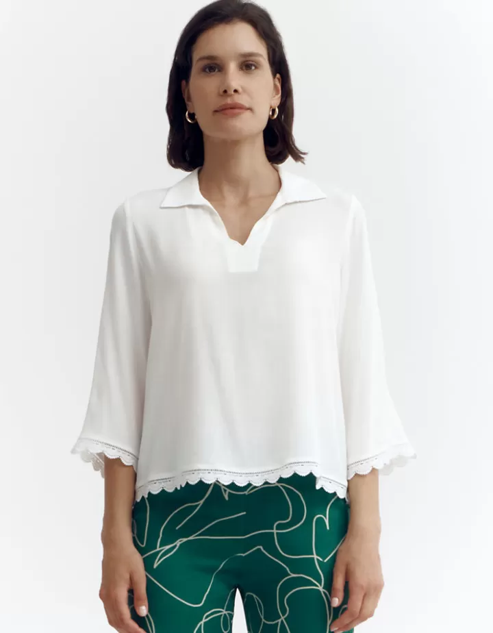 Tops & Chemises>DEVERNOIS Chemisier avec détails dentelle En crêpe de viscose Blanccasse