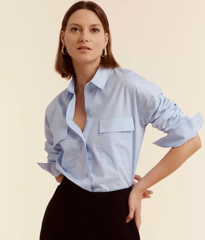 Tops & Chemises>DEVERNOIS Chemisier en coton Coupe droite Bleuciel