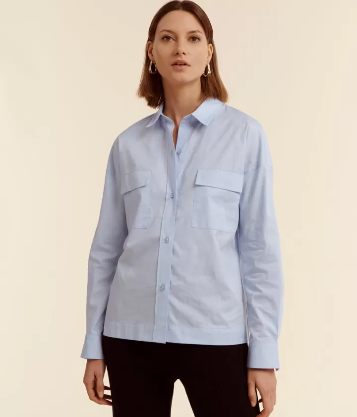 Tops & Chemises>DEVERNOIS Chemisier en coton Coupe droite Bleuciel