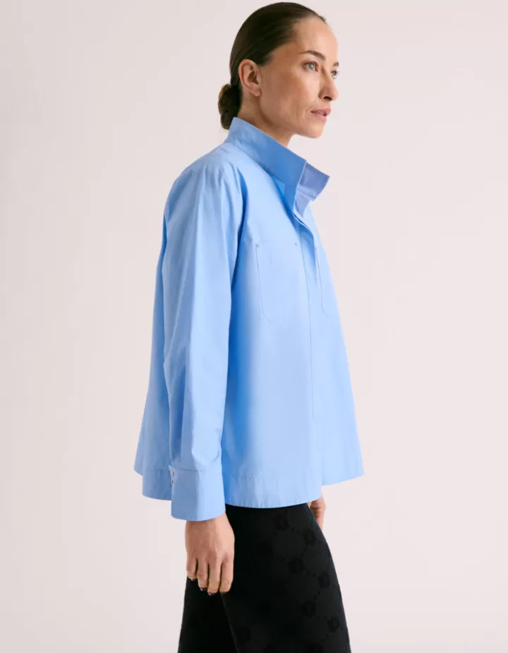 Tops & Chemises>DEVERNOIS Chemisier En popeline de coton Bleuatlantique