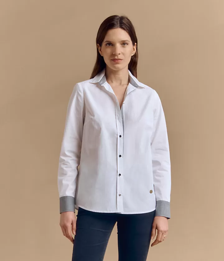 Tops & Chemises>DEVERNOIS Chemisier en popeline de coton et flanelle Coupe droite Blanccasse