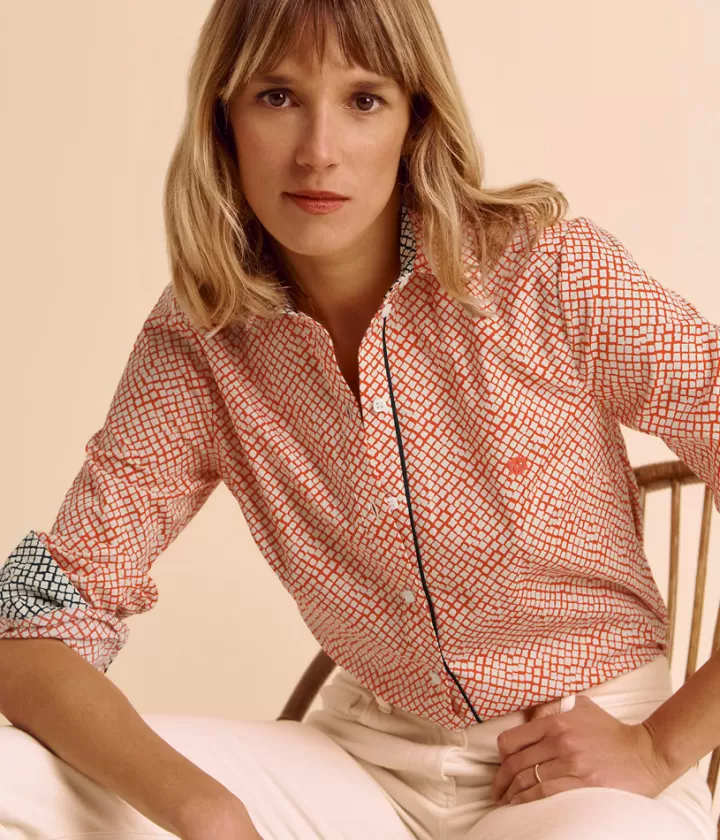 Tops & Chemises>DEVERNOIS Chemisier en popeline de coton Imprimé Orange