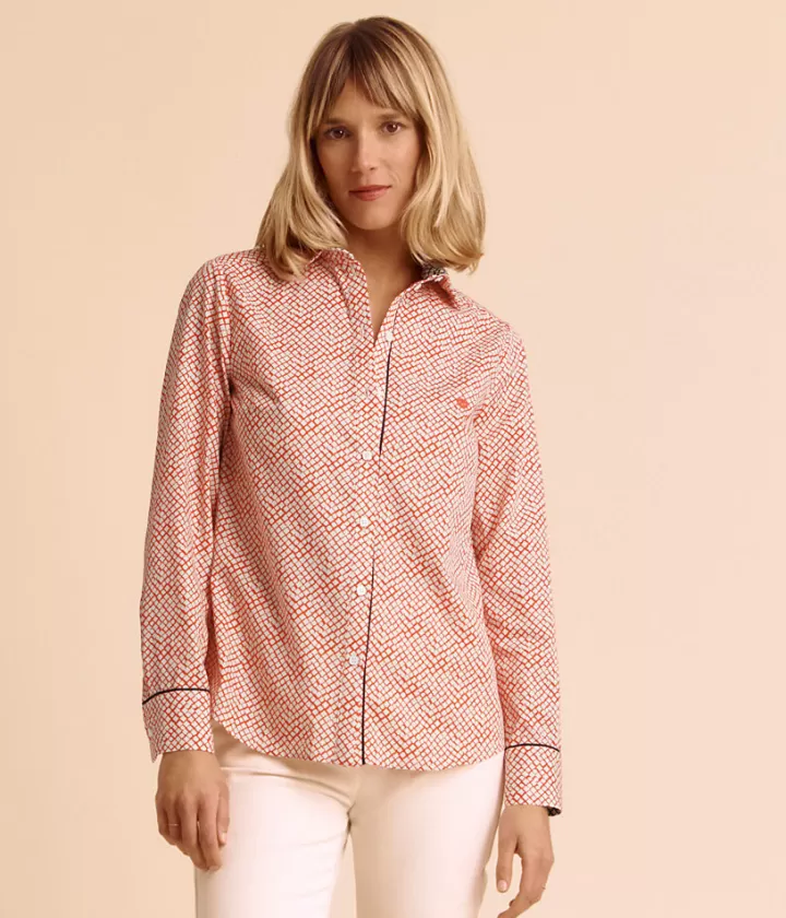 Tops & Chemises>DEVERNOIS Chemisier en popeline de coton Imprimé Orange