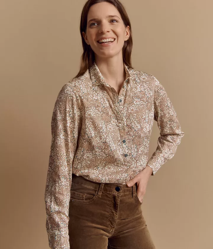 Tops & Chemises>DEVERNOIS Chemisier en popeline de coton Imprimée Bleu