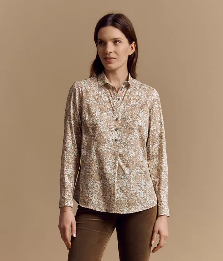 Tops & Chemises>DEVERNOIS Chemisier en popeline de coton Imprimée Bleu