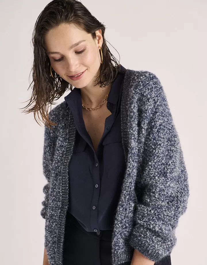 Tops & Chemises>DEVERNOIS Chemisier En soie lavée Marine