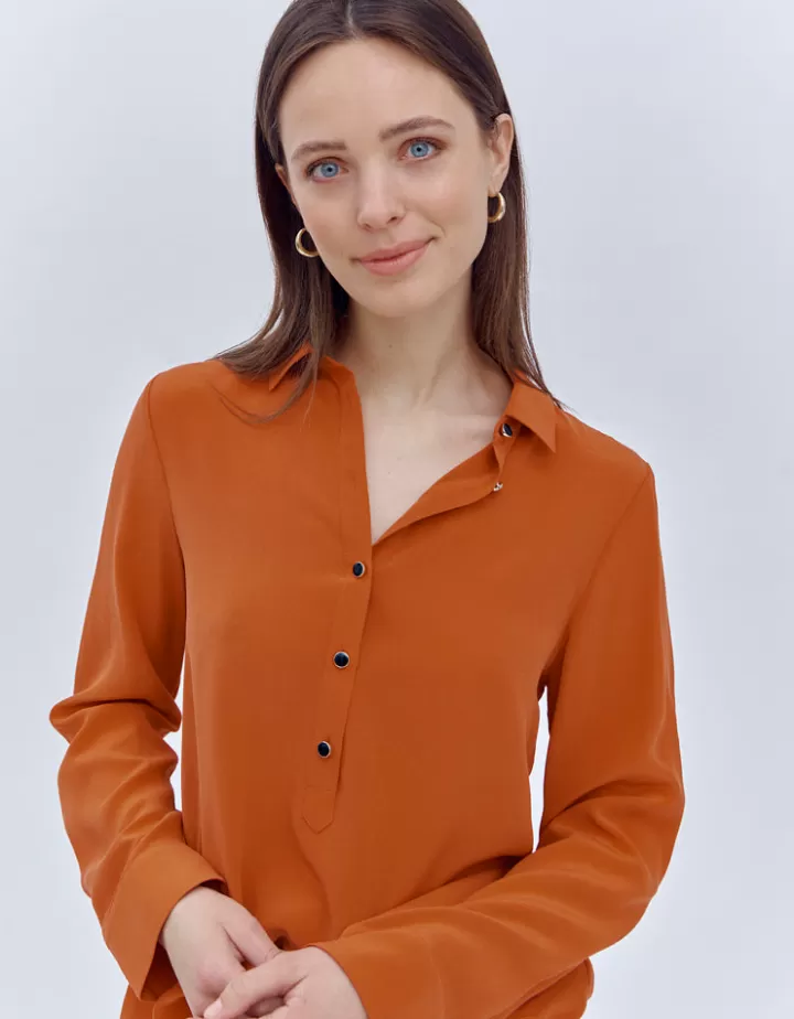 Tops & Chemises>DEVERNOIS Chemisier En soie lavée Orangesardoine
