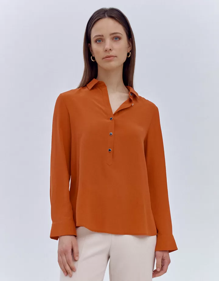 Tops & Chemises>DEVERNOIS Chemisier En soie lavée Orangesardoine
