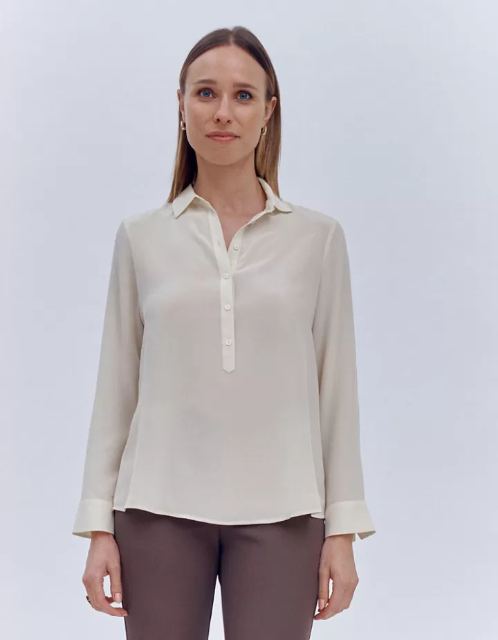 Tops & Chemises>DEVERNOIS Chemisier En soie lavée Beigecoquille