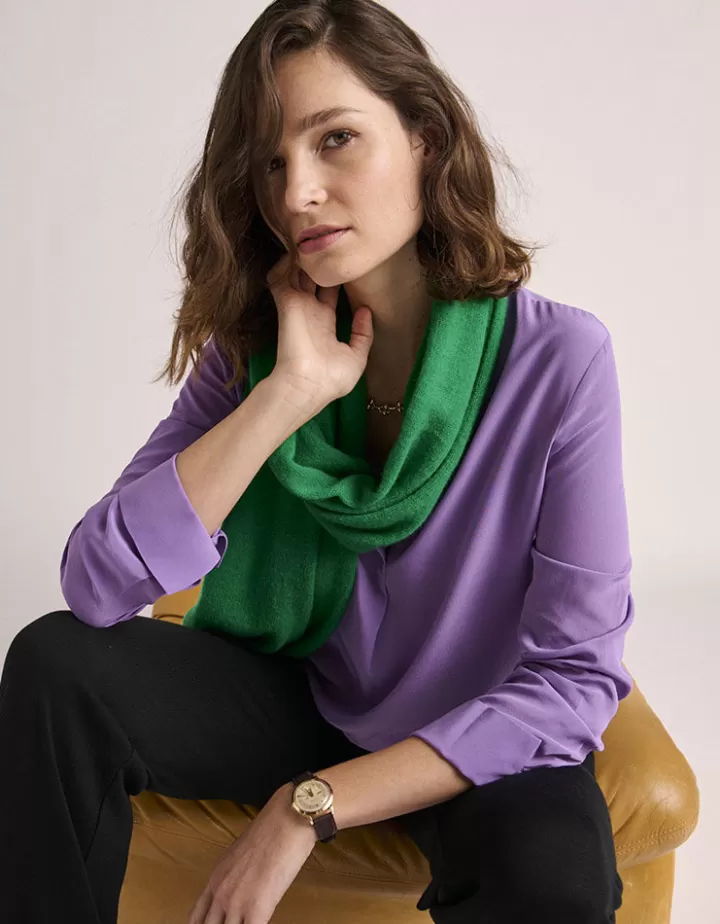 Tops & Chemises>DEVERNOIS Chemisier en soie lavée Encolure tunisienne Violetiris