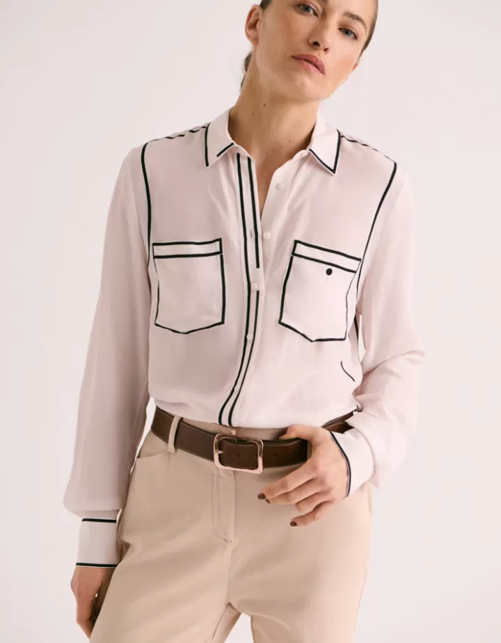 Tops & Chemises>DEVERNOIS Chemisier fluide en viscose et soie Détails contrastés Beigechampagne