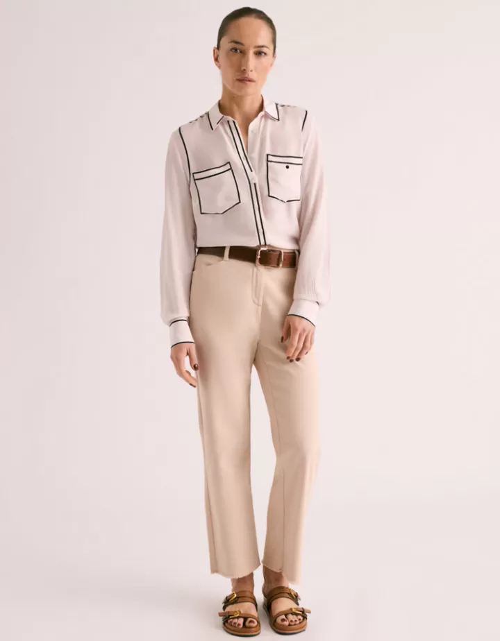 Tops & Chemises>DEVERNOIS Chemisier fluide en viscose et soie Détails contrastés Beigechampagne