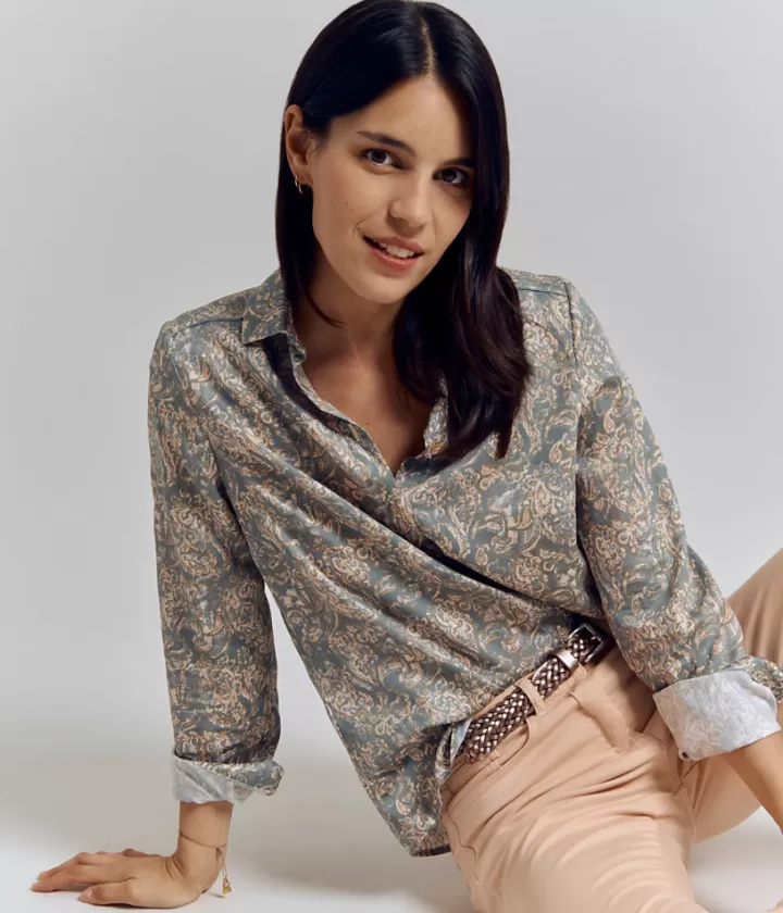 Tops & Chemises>DEVERNOIS Chemisier imprimé en coton écologique Tissu français Bleuarctique