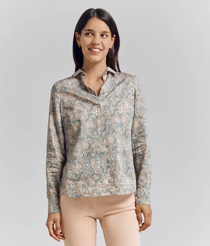 Tops & Chemises>DEVERNOIS Chemisier imprimé en coton écologique Tissu français Bleuarctique