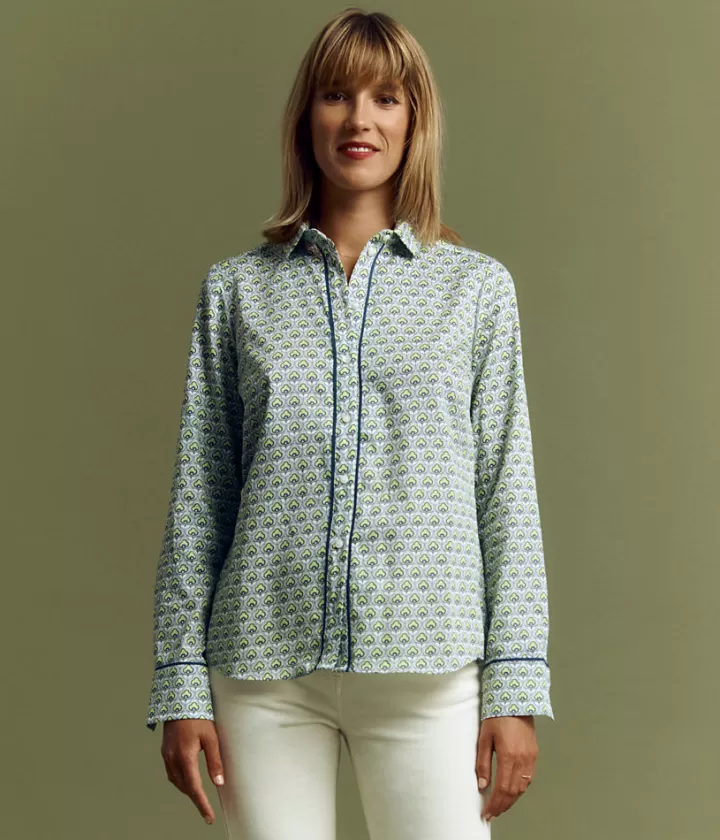 Tops & Chemises>DEVERNOIS Chemisier imprimé en coton Tissu français Vertclair