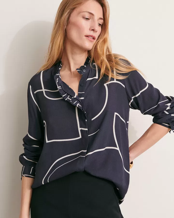Tops & Chemises>DEVERNOIS Chemisier imprimé En crêpe de viscose fluide Bleumarine