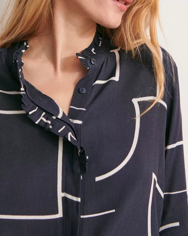 Tops & Chemises>DEVERNOIS Chemisier imprimé En crêpe de viscose fluide Bleumarine