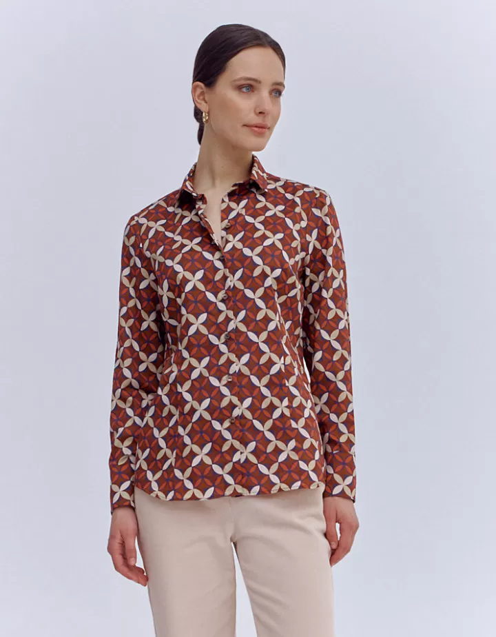 Tops & Chemises>DEVERNOIS Chemisier imprimé En popeline de coton Marron