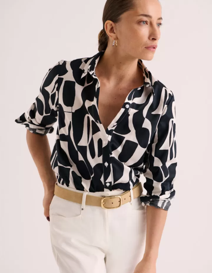 Tops & Chemises>DEVERNOIS Chemisier imprimé En satin de coton Noir