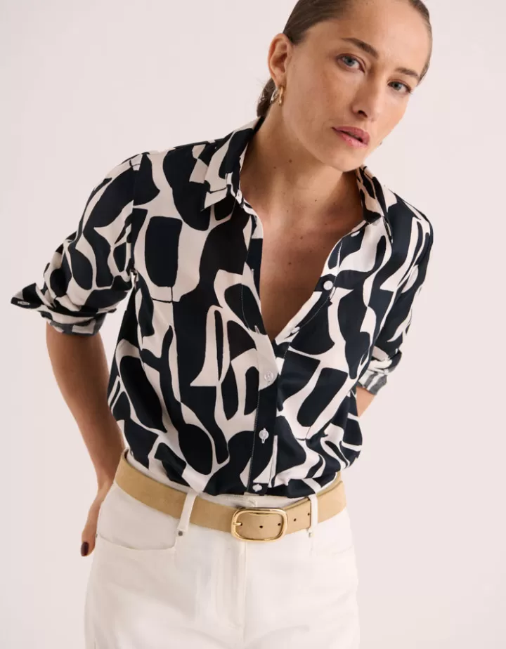 Tops & Chemises>DEVERNOIS Chemisier imprimé En satin de coton Noir