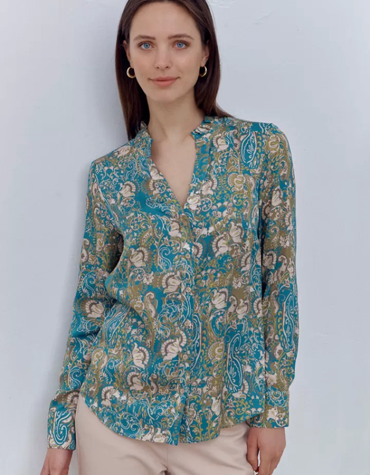 Tops & Chemises>DEVERNOIS Chemisier imprimé En satin de viscose Bleu