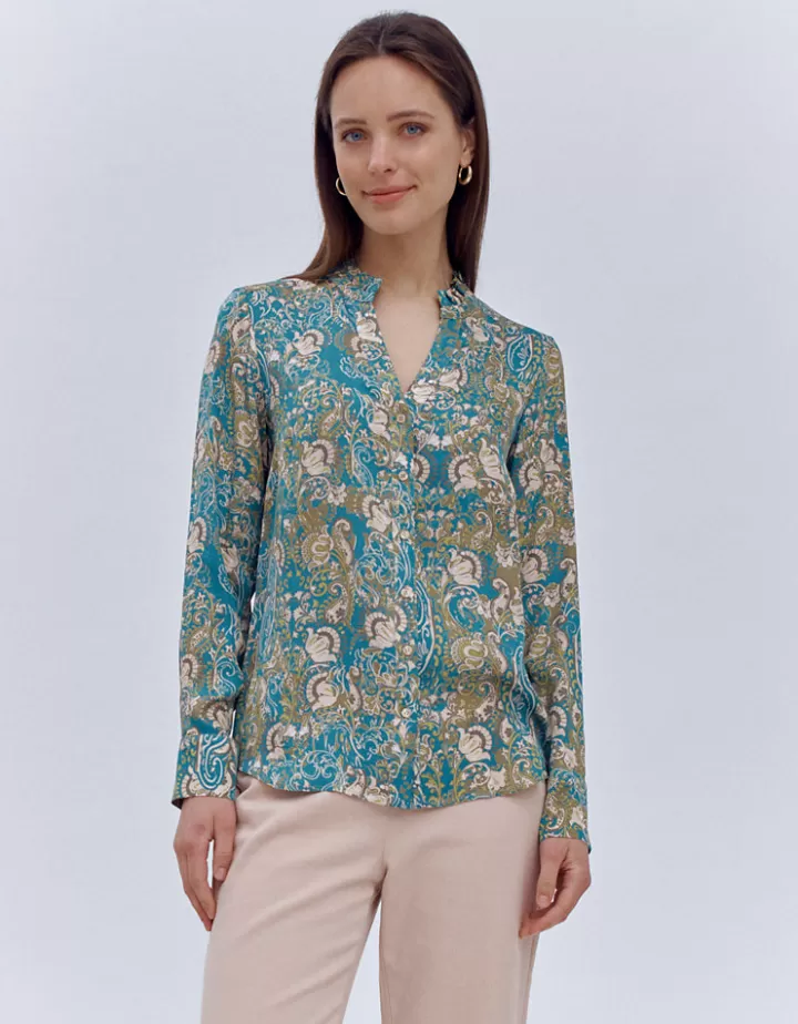 Tops & Chemises>DEVERNOIS Chemisier imprimé En satin de viscose Bleu