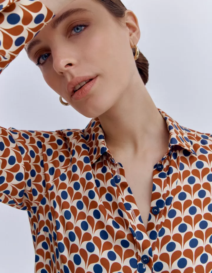 Tops & Chemises>DEVERNOIS Chemisier imprimé En twill de viscose Marronocre
