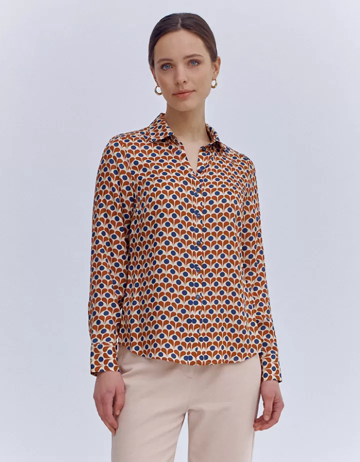 Tops & Chemises>DEVERNOIS Chemisier imprimé En twill de viscose Marronocre