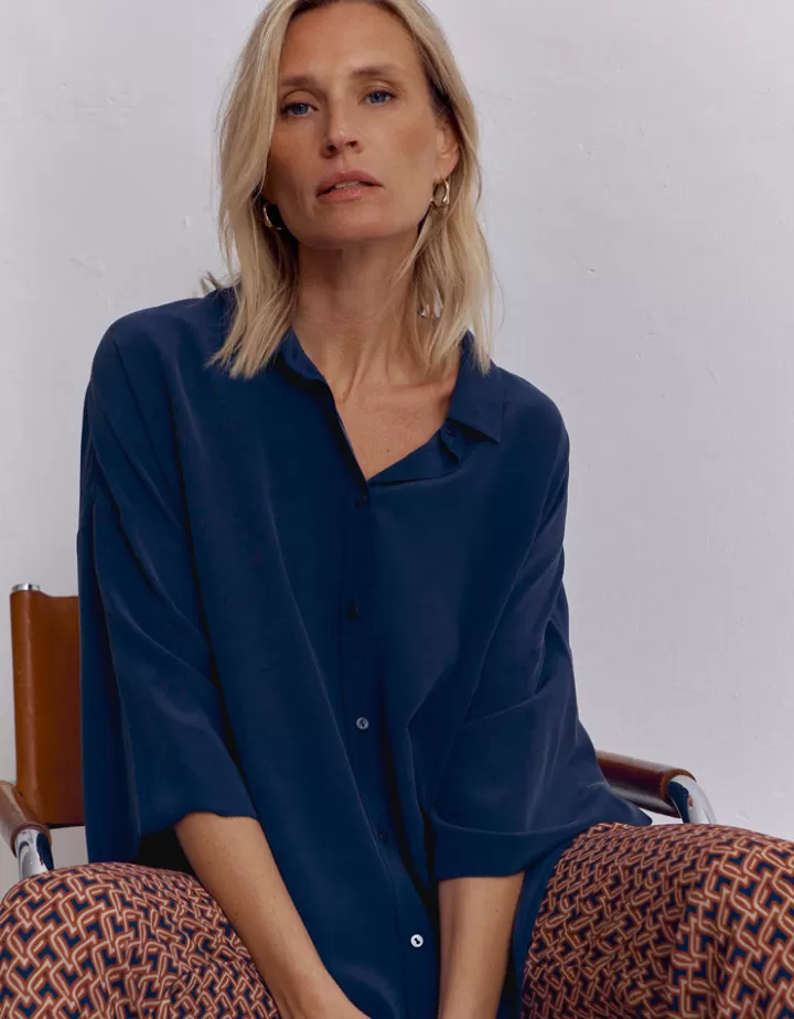 Tops & Chemises>DEVERNOIS Chemisier oversize En soie lavée Marine
